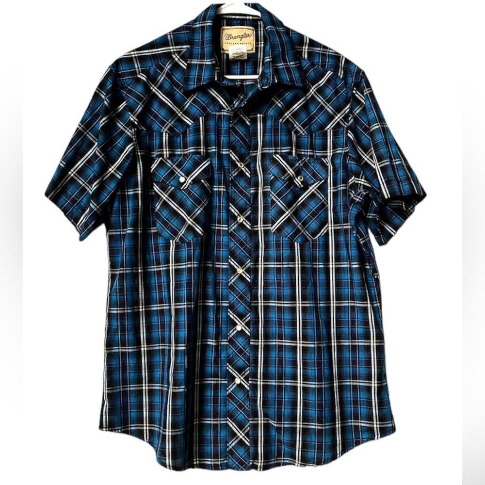 Wrangler Western Wear Short Sleeve Snap Closure Plaid Shirt L - Picture 1 of 5